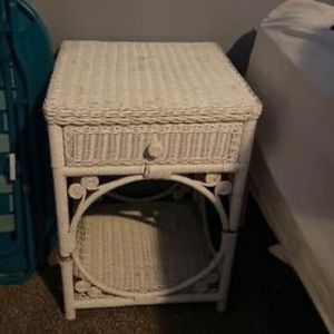 Vintage white wicker side table